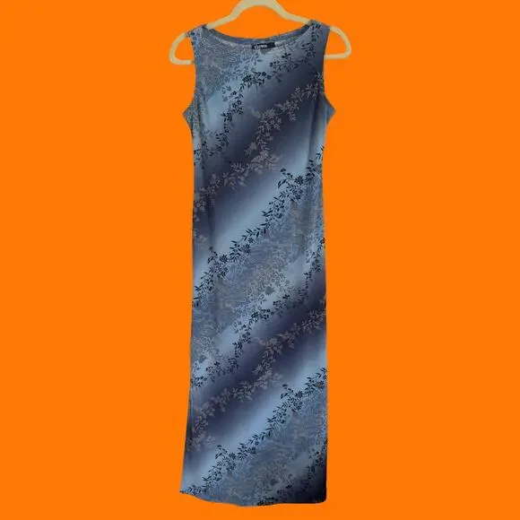 90's vintage blue paisley floral bodycon high slit maxi dress MEDIUM - Picture 6 of 8